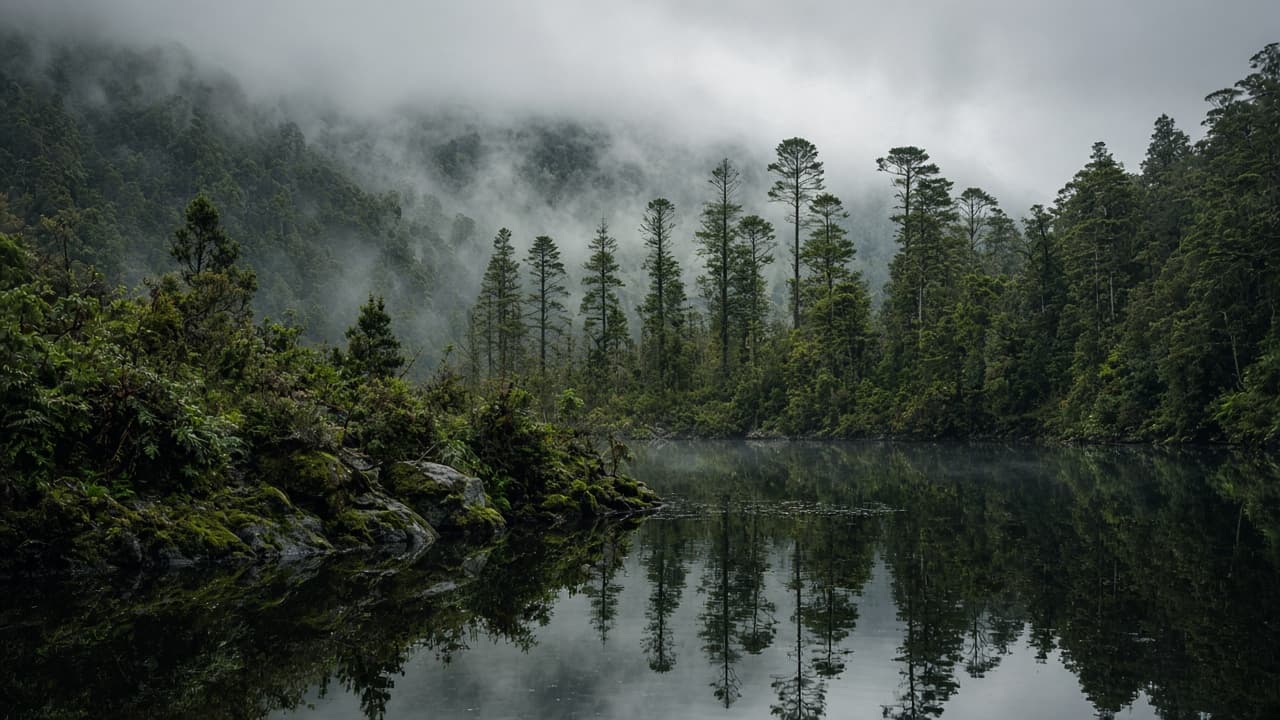 Tasmanian rainforest and still water